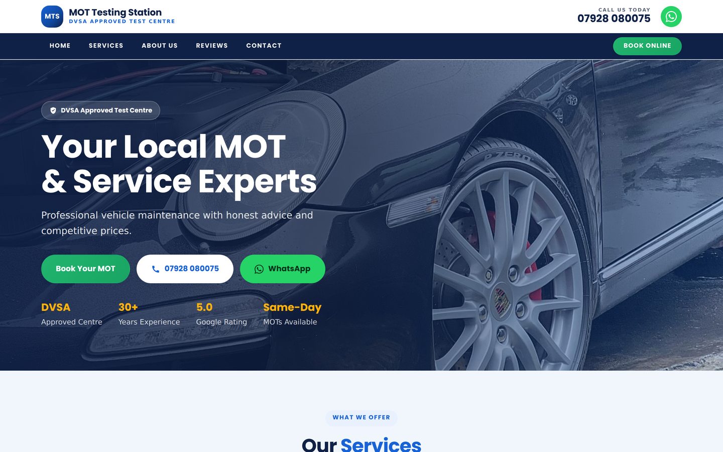 Version 1 — bright blue and white homepage
